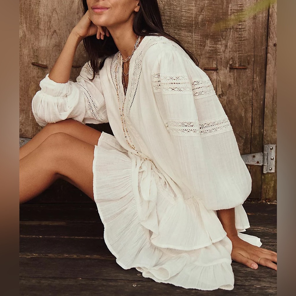 Free People Sachi long sleeve ruffle mini dress Retail $185